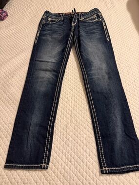 Rock Revival Dark Indigo Jeans with White Stitching